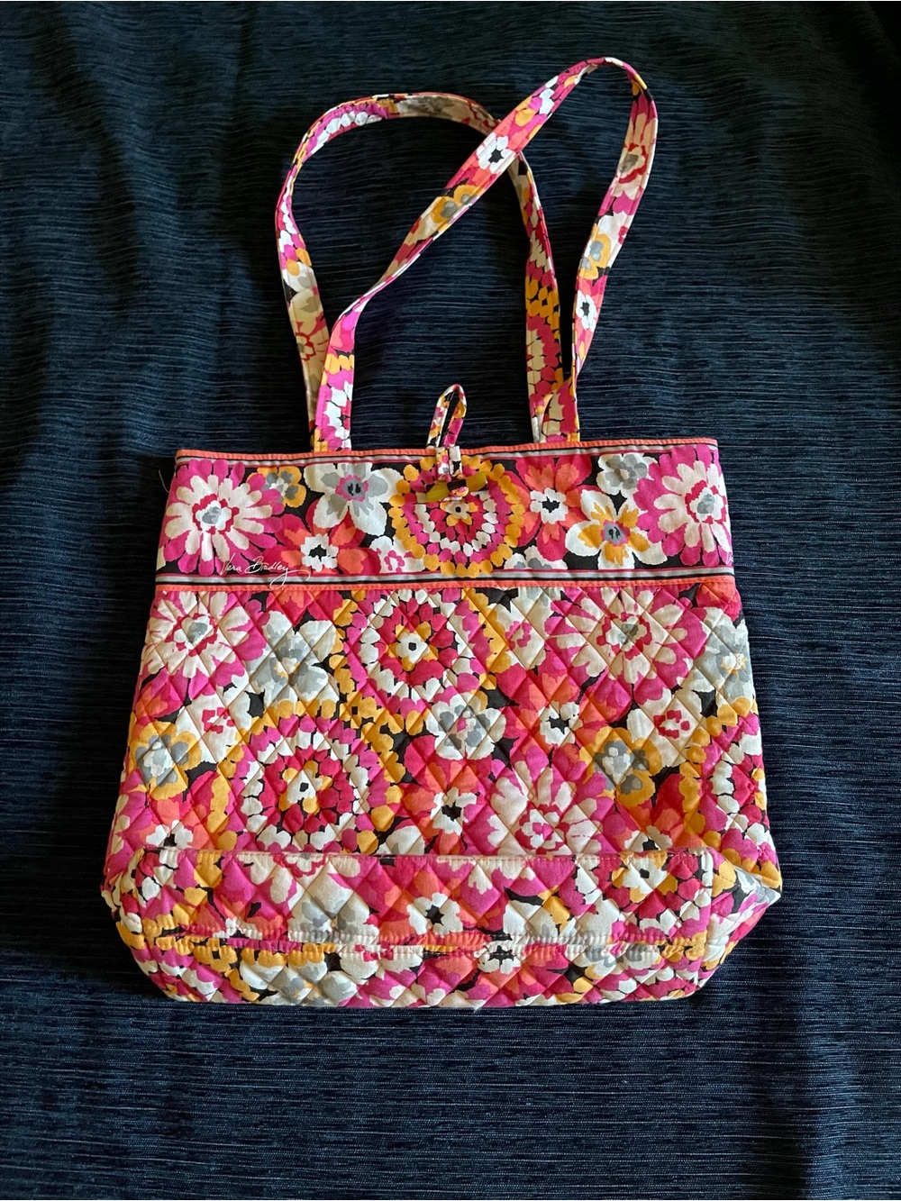 Vera Bradley Quilted Floral Tote in Pink, Yellow and Cream " Pixie Blooms "